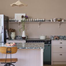 Farrow & Ball setting plaster in pink kitchen