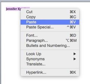 paste shortcut in mac