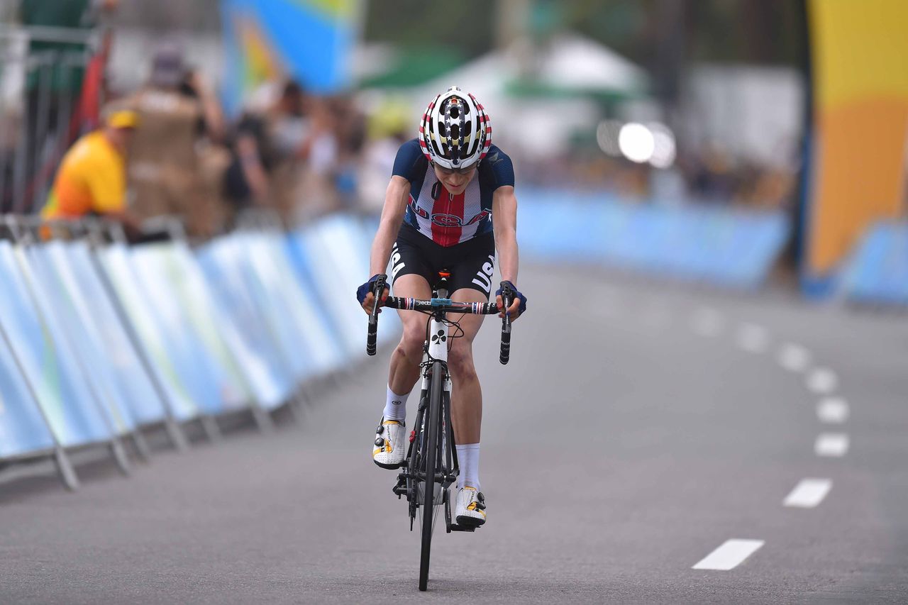 A devastated Mara Abbott (USA) was caught within sight of the line and missed the medals