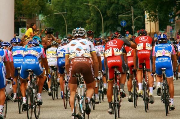 Riders roll out as the race begins.