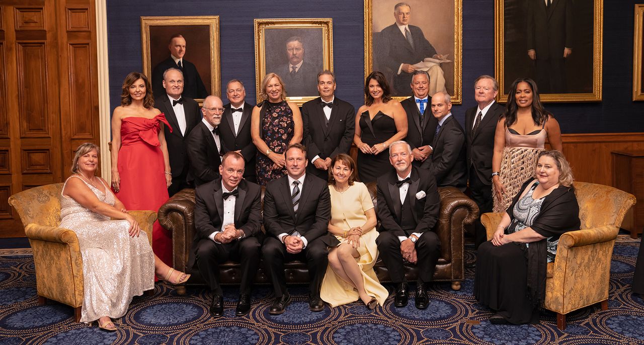 Members of the 2022 class of Cable TV Pioneers, who were honored at a Sept. 19 gala event at the Union League of Philadelphia (back row, l. to r.): Janice Arouh, Matthew Deprey, Ralph Brown, John Piazza, Shelley Brindle, Joseph Guariglia, Camilla Formica, Dale Ardizzone, Richard Rioboli, John Bickham and Michelle Rice. (Front, l. to r.): Theresa Sauerwein, Bill Connors, Charlie Herrin, Nomi Bergman, John Dowd and Allison Olien.