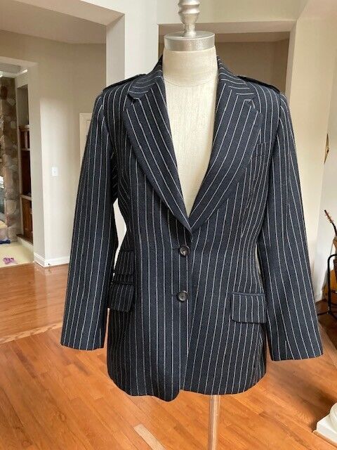 Tom Ford for Gucci Black Pinstripe Blazer Epaulet Runway 1996 Women's Sz 42 Rare