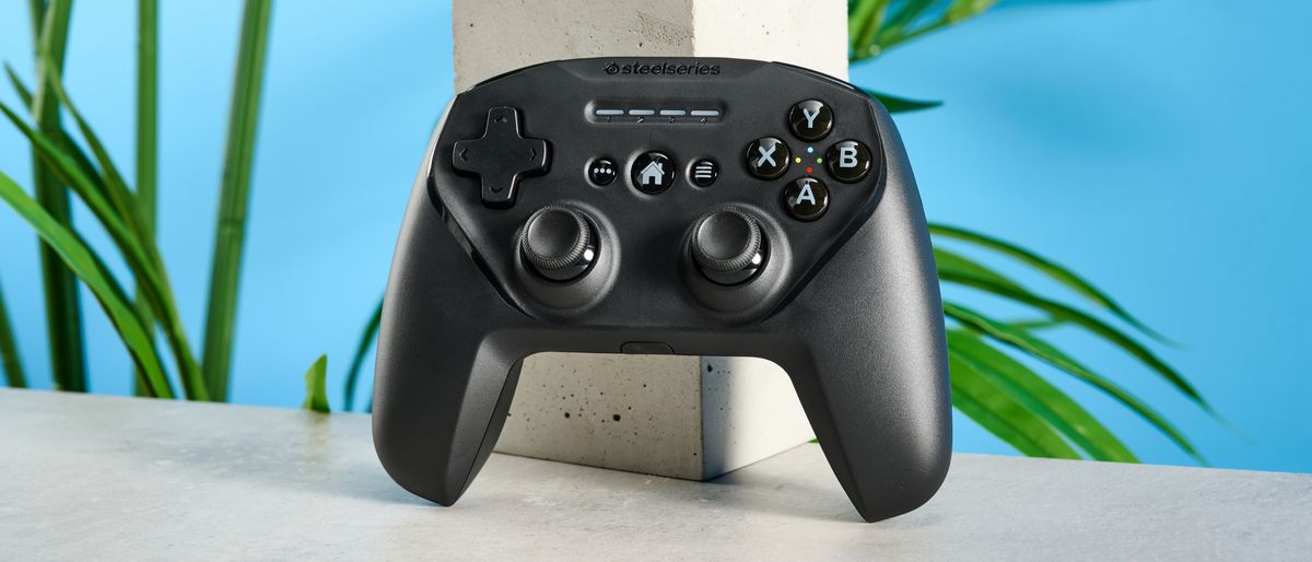 A black SteelSeries Nimbus+ mobile gaming controller for iOS, macOS and iPadOS