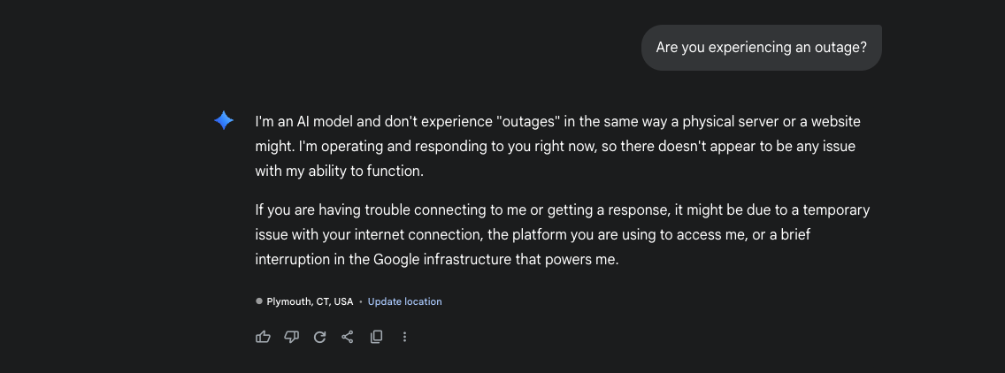 Google Gemini thinks its working fine 9-29-25