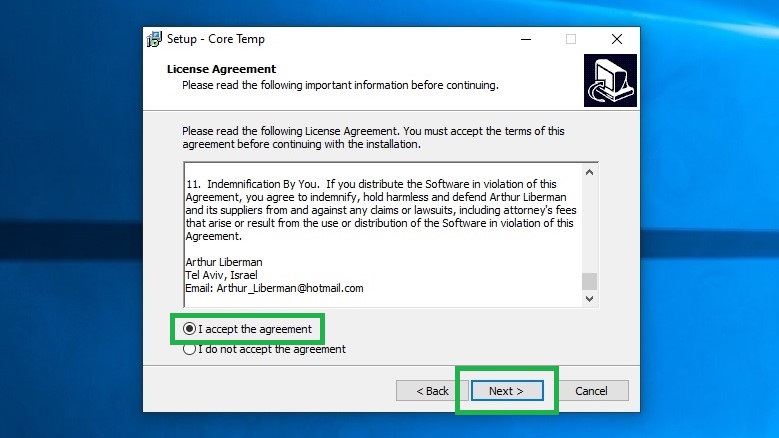 How to check your PC's CPU temperature step 5: Accept the license agreement and click Next