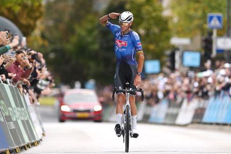 LUXEMBOURG-LIMPERTSBERG, LUXEMBOURG - SEPTEMBER 20: Mathieu Van Der Poel of Netherlands and Team Alpecin - Premier Tech celebrates at finish line as stage winner during the 86th Skoda Tour de Luxembourg 2026, Stage 5 a 177km stage from Mersch to Luxembourg-Limpertsberg on September 20, 2026 in Luxembourg-Limpertsberg, Luxembourg. (Photo by Luc Claessen/Getty Images)