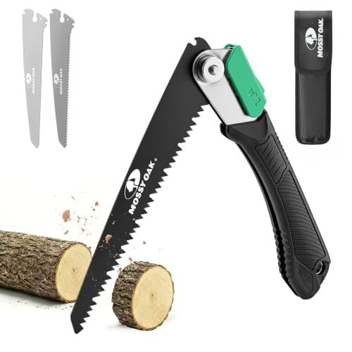 Mossy Oak Pruning Saw, Folding Hand Saw With Secure Lock, 3 Blades Included
