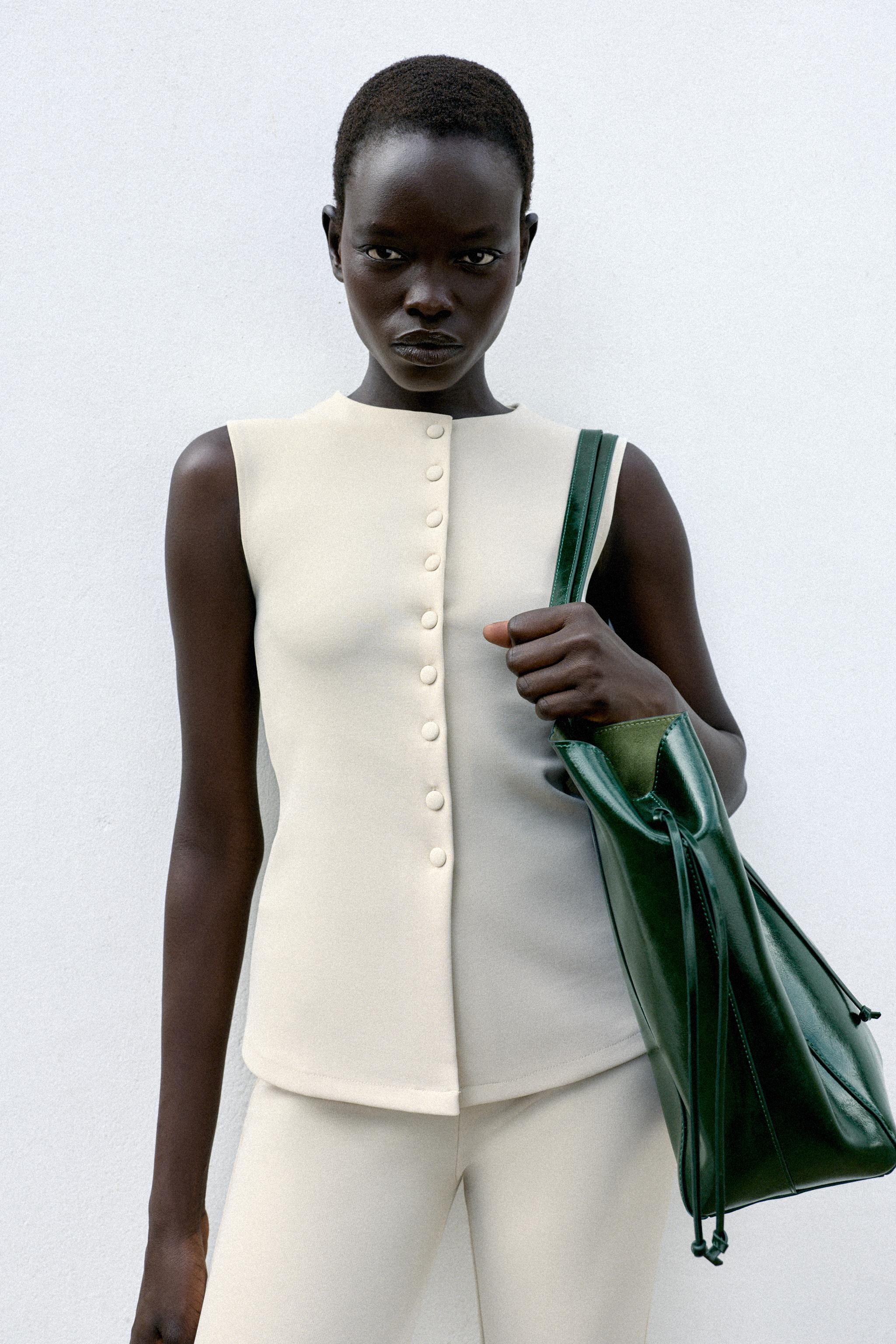 Fabric-Covered Button Vest - Ecru - S