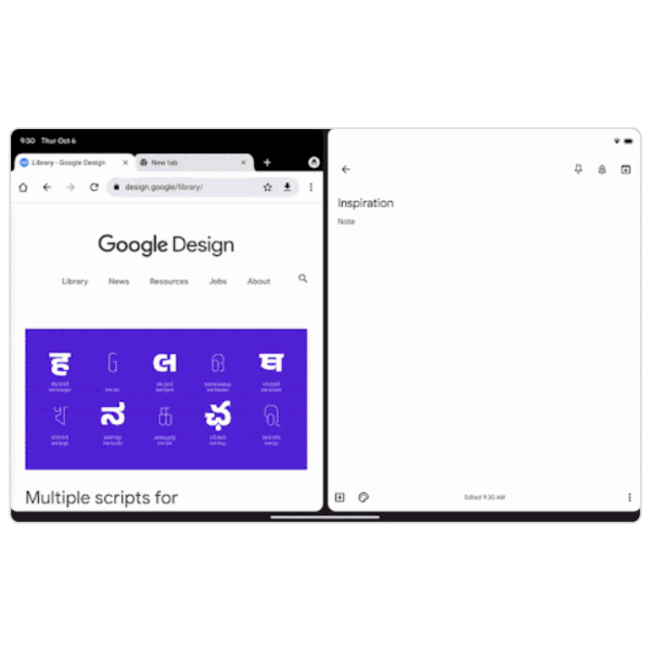 Gif mostrando a nova ferramenta de arrastar e soltar no Google Chrome para tablets Android