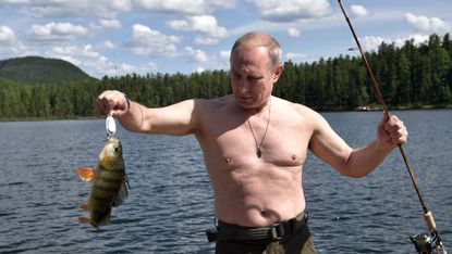 Vladimir Putin shirtless and fishing