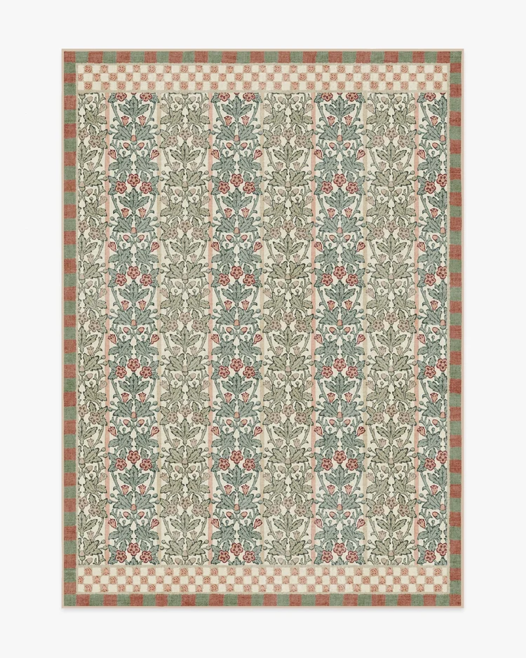 Morris &amp;amp; Co x Ruggable, Oak &amp;amp; Blossom Sage &amp;amp; Coral Rug
