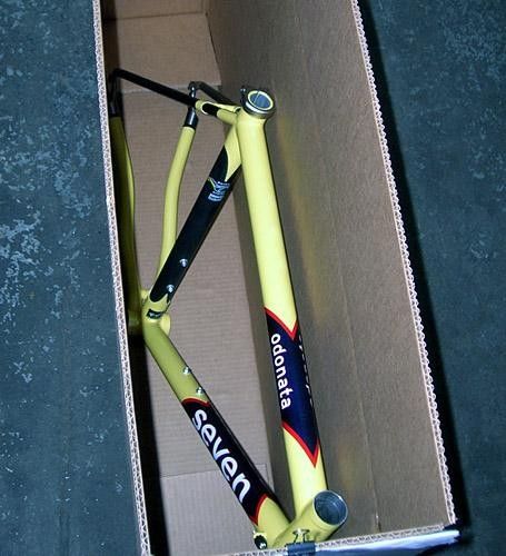If you bought a yellow Seven Odonata road frame in October (would have shipped the first week of November to your bike shop), here's your bike waiting to leave the factory.