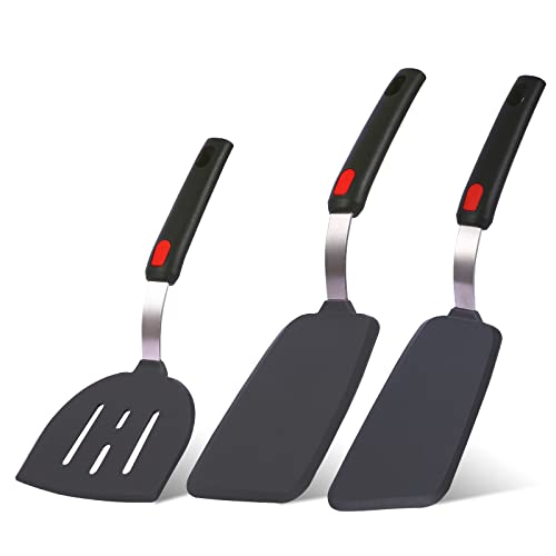 Hvanam Silicone Spatula Turner Set Large and Thin Flipper Spatulas Heat Resistant 600 &amp;deg; F Slotted Flexible Turner Cooking Utensils for Nonstick Cookware Egg,pancake,fish,omelette,hamburger (3 Pack)
