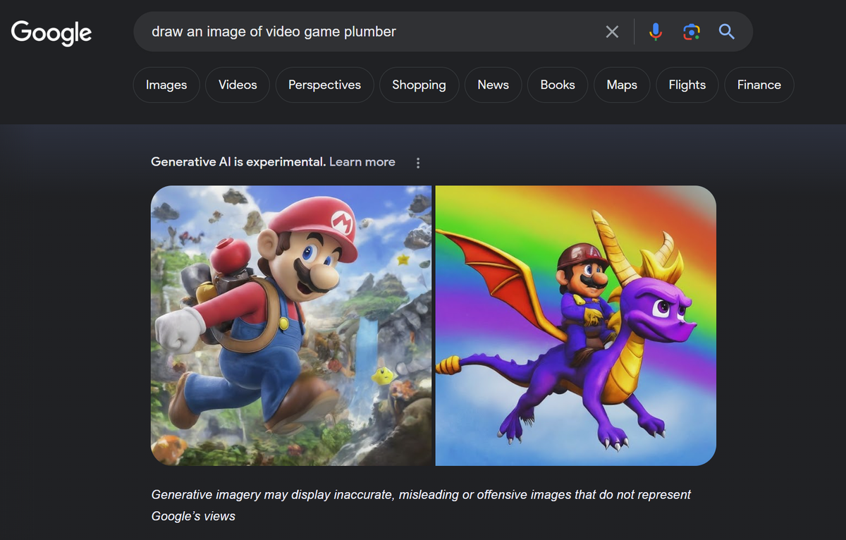 Google SGE response to video game plumber