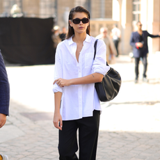 An image of Kaia Gerber wearing one of the best white shirts.