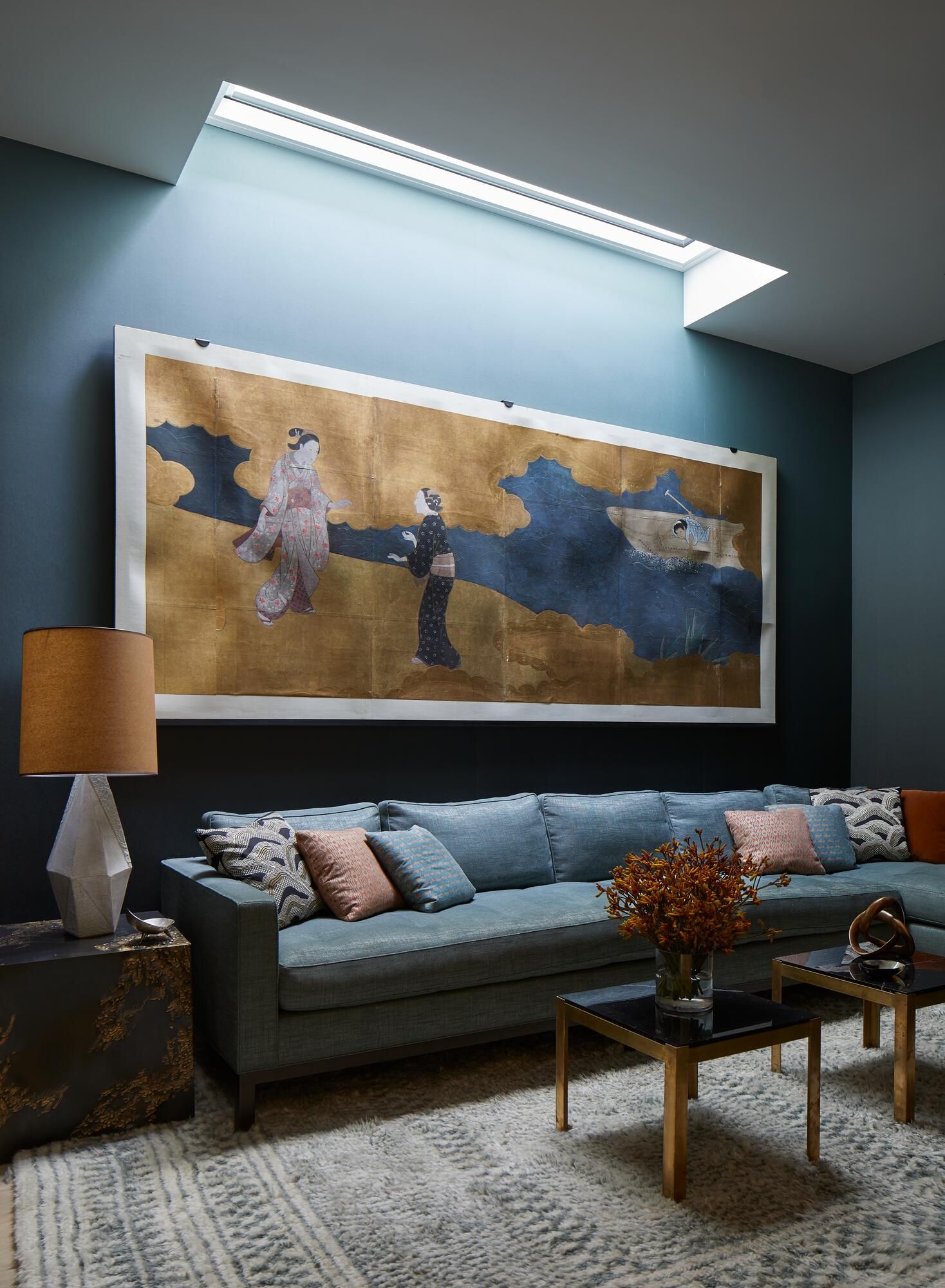 A blue den with skylight