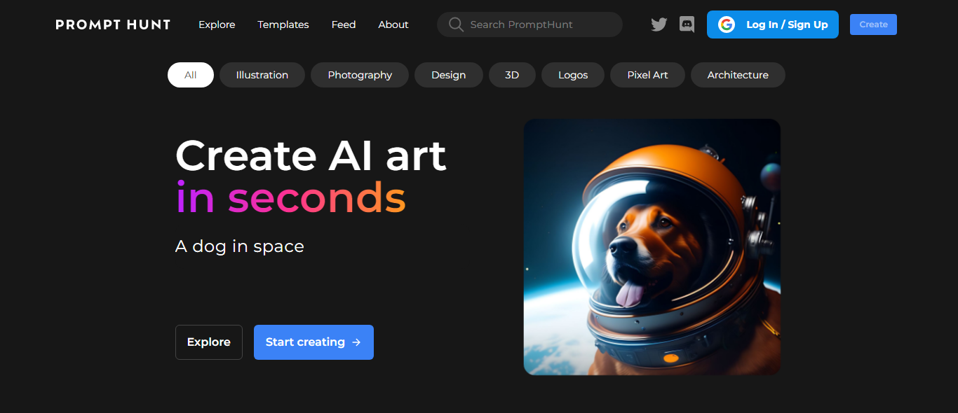 Website screenshot for Prompt Hunt