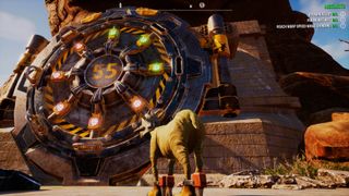 Goat Simulator 3 screenshot showing goat looking at a vault