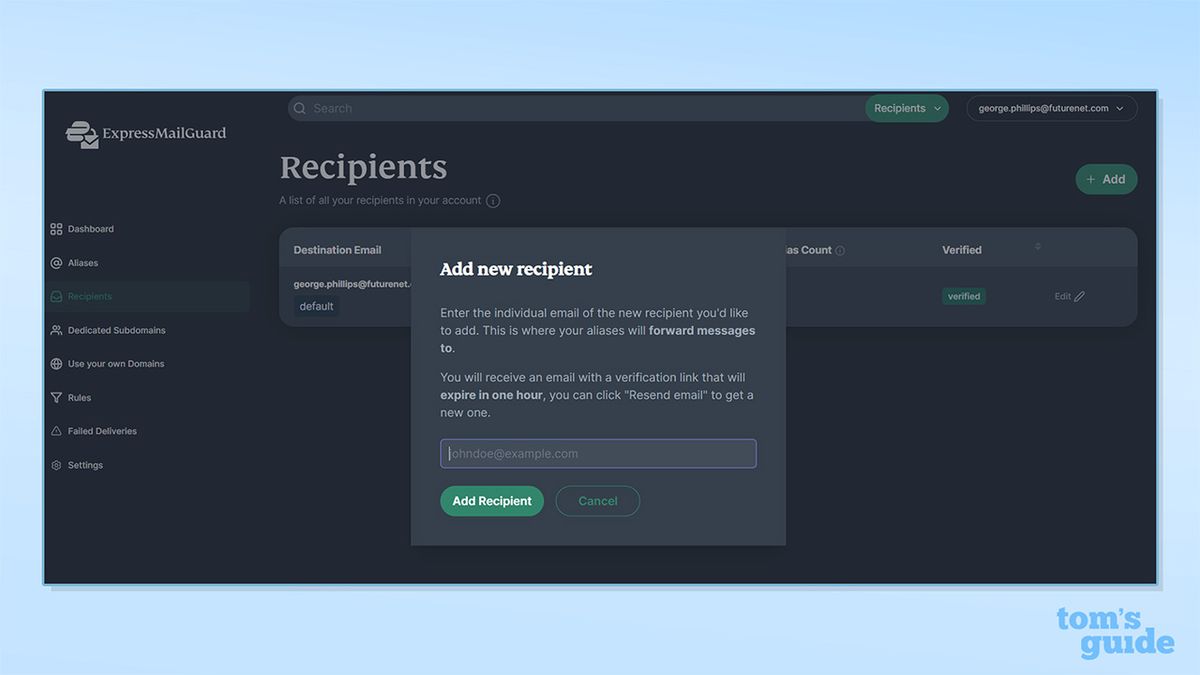 ExpressMailGuard recipient screenshot