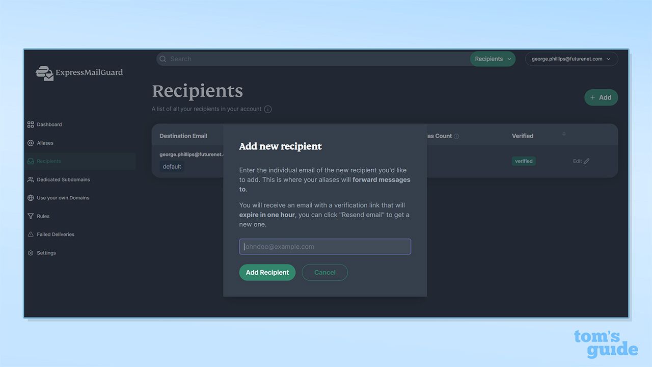 ExpressMailGuard recipient screenshot