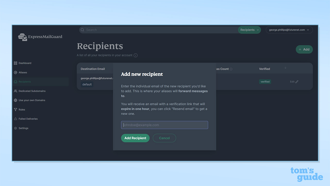 ExpressMailGuard recipient screenshot