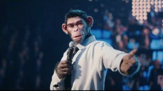 Chimp Robbie Williams pointing in Better Man.