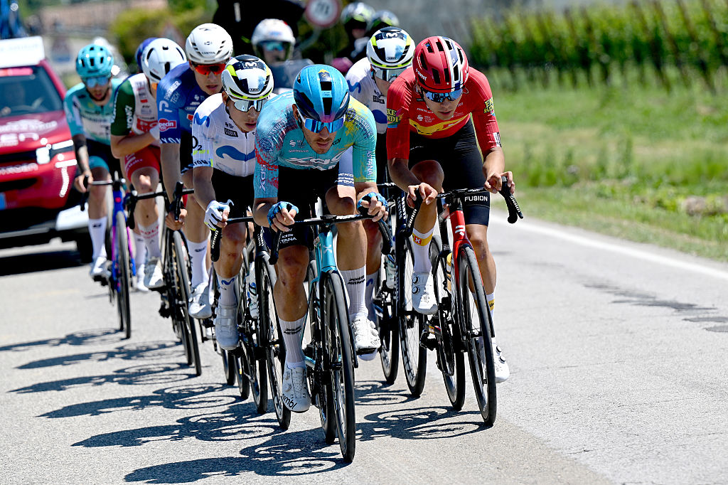 CORNO ALLE SCALE, ITALY - MAY 17: (L-R) Davide Ballerini of Italy and Team XDS Astana and Sakarias Koller Loland of Norway and Team Uno-X Mobility compete in the breakaway during the 109th Giro d&amp;amp;apos;Italia 2026, Stage 9 a 184km stage from Cervia to Corno alle Scale 1469m / #UCIWT / on May 17, 2026 in Corno alle Scale, Italy. (Photo by Dario Belingheri/Getty Images)