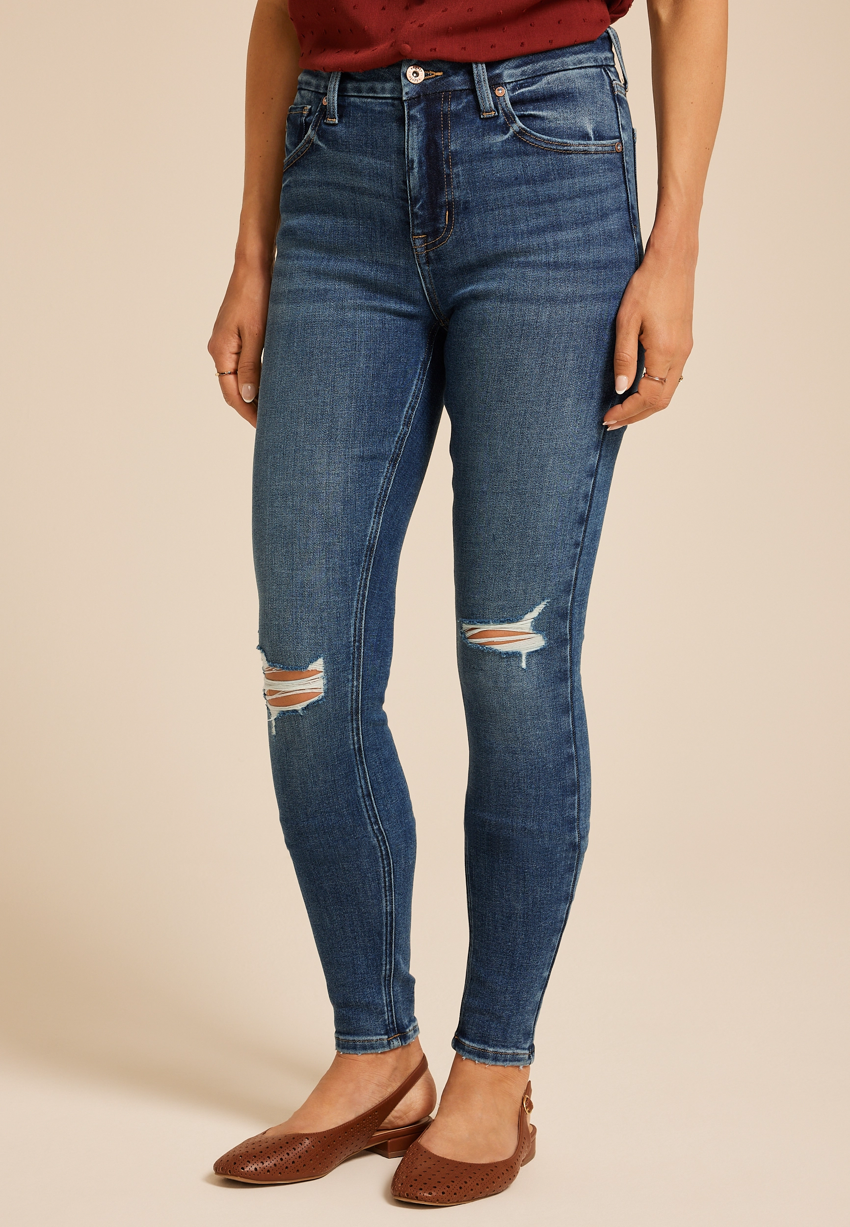 Edgely&amp;trade; Dark High Rise Ripped Cheeky Super Skinny Jean