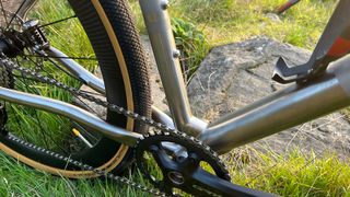 Close up of downtube on Ribble Gravel Ti Pro bike