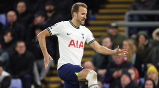 Harry Kane of Tottenham Hotspur celebrates after scoring the opening goal during the Premier League match between Crystal Palace and Tottenham Hotspur on 4 January, 2023 at Selhurst Park in London, United Kingdom.