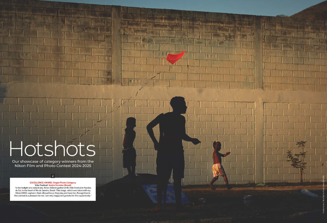 Image showing the first two pages of the Hotshots gallery in issue 304 (March 2026) of Digital Camera magazine, showcasing the category winners from the Nikon Film and Photo Contest 2024-2025