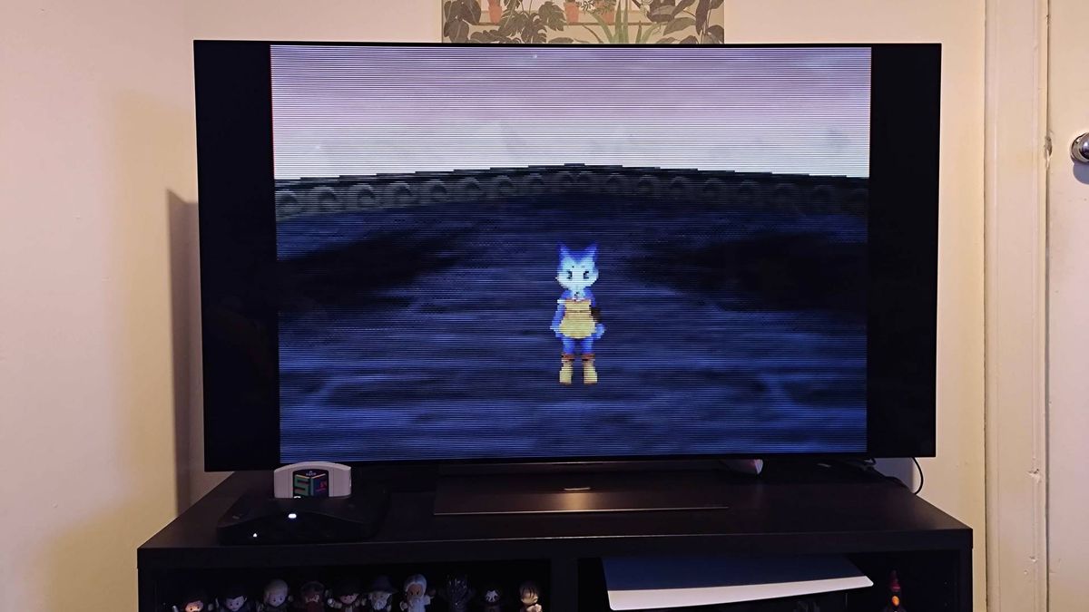 Analogue 3D connected to LG OLED TV with Dinosaur Planet gameplay on screen.