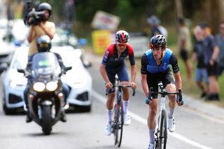 BUNINYONG AUSTRALIA JANUARY 16 LR Lucas Plapp of Australia and James Whelan of Australia compete during the Australian Cycling National Championships 2022 Mens Elite Road Race a 1856km race from Buninyong to Buninyong AusCyclingAus on January 16 2022 in Buninyong Australia Photo by Con ChronisGetty Images
