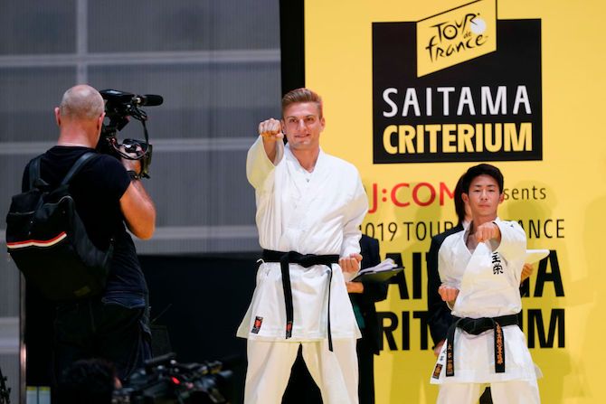 Marcel Kittel gets into the spirit with some karate at the 2019 Saitama Tour de France Criterium in Japan