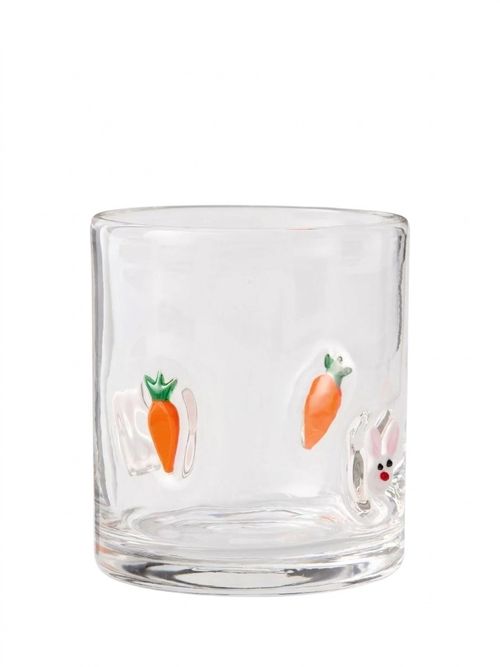 John Lewis Rabbit & Carrot Icon Glass Tumbler, 375ml, Clear