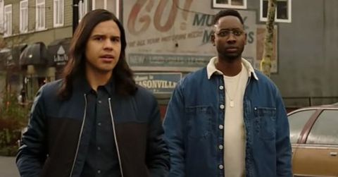 Carlos Valdez and and Brandon McKnight in The Flash "The One with the Nineties."