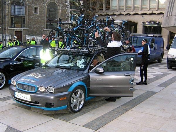 High end on the high street... Jaguars carry Pinarello bikes in London.