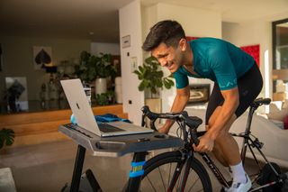 Image shows a rider completing an FTP test on Zwift
