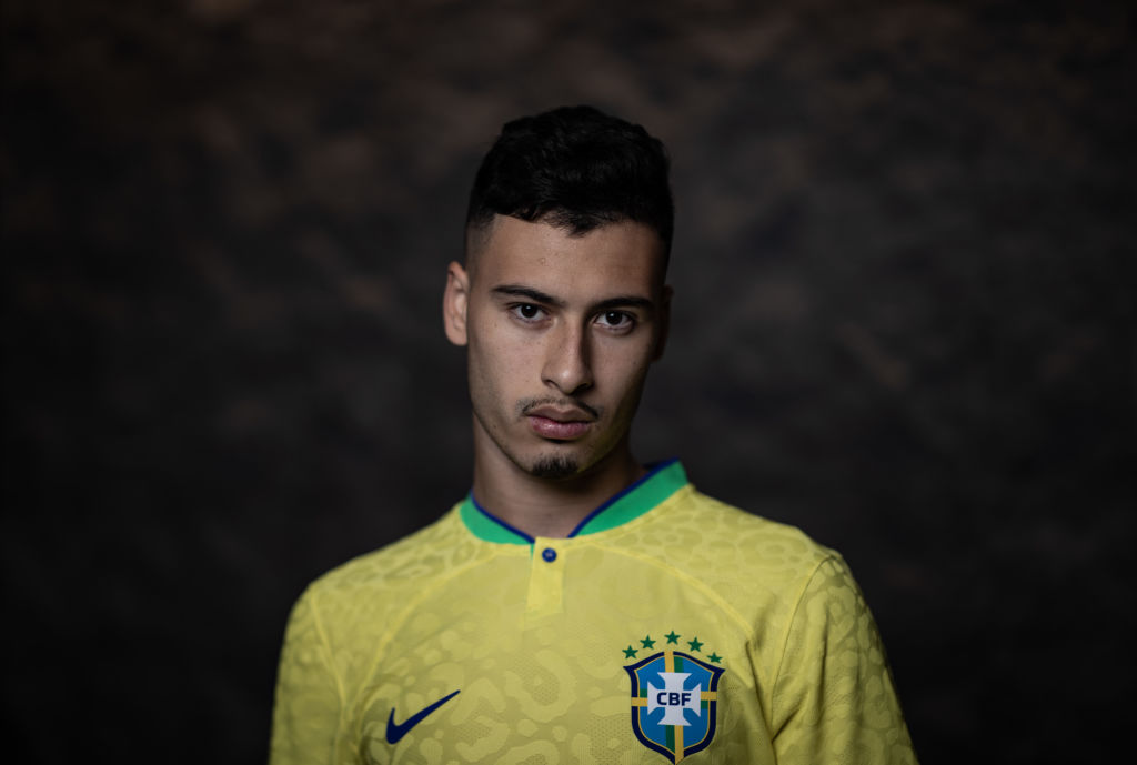 Gabriel Martinelli of Brazil poses during the official FIFA World Cup Qatar 2022 portrait session on November 20, 2022 in Doha, Qatar.