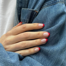 Red french tip nails by Mateja Novakovic