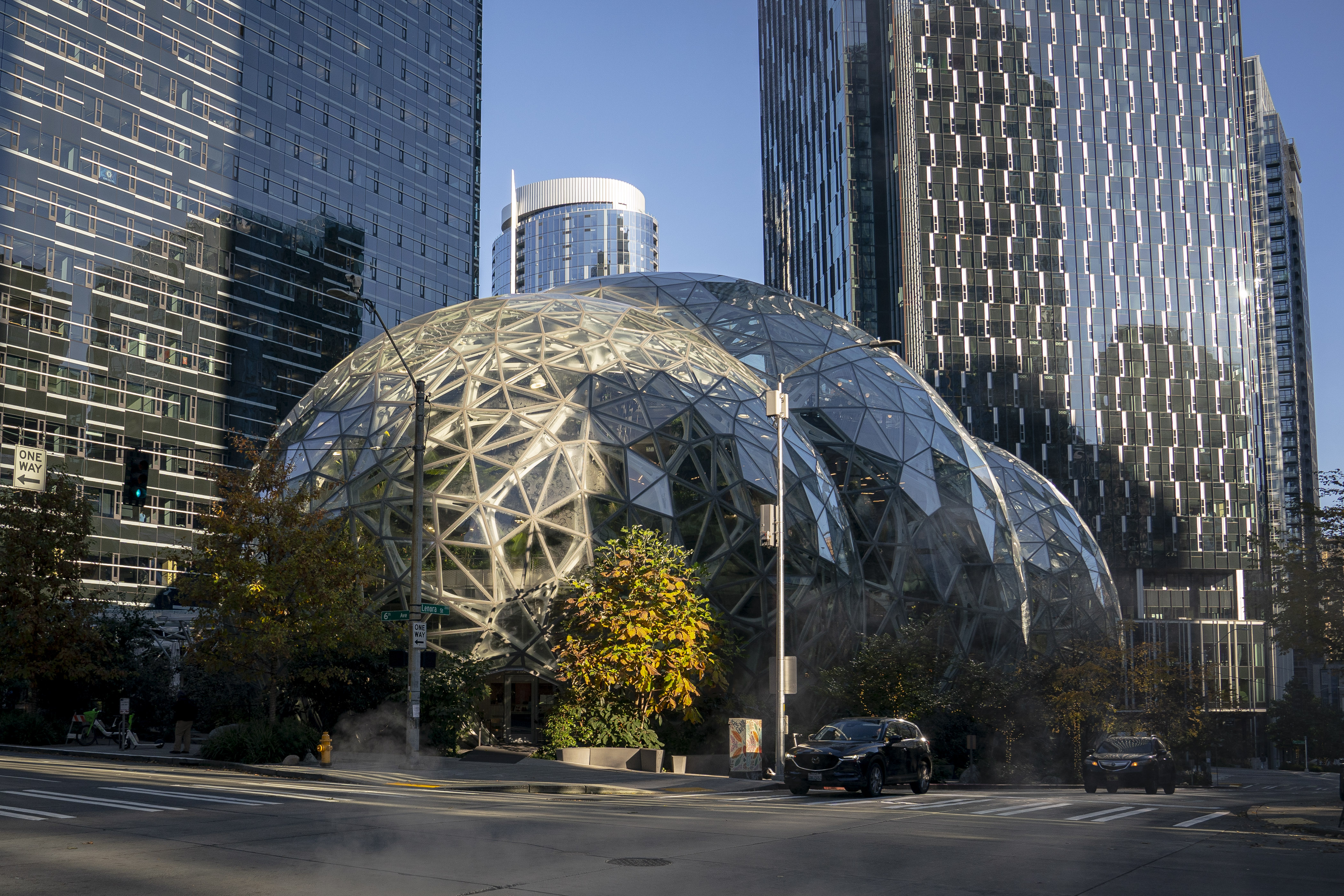 The exterior of The Spheres is seen at the Amazon.com Inc. headquarters on November 14, 2022 in Seattle, Washington.