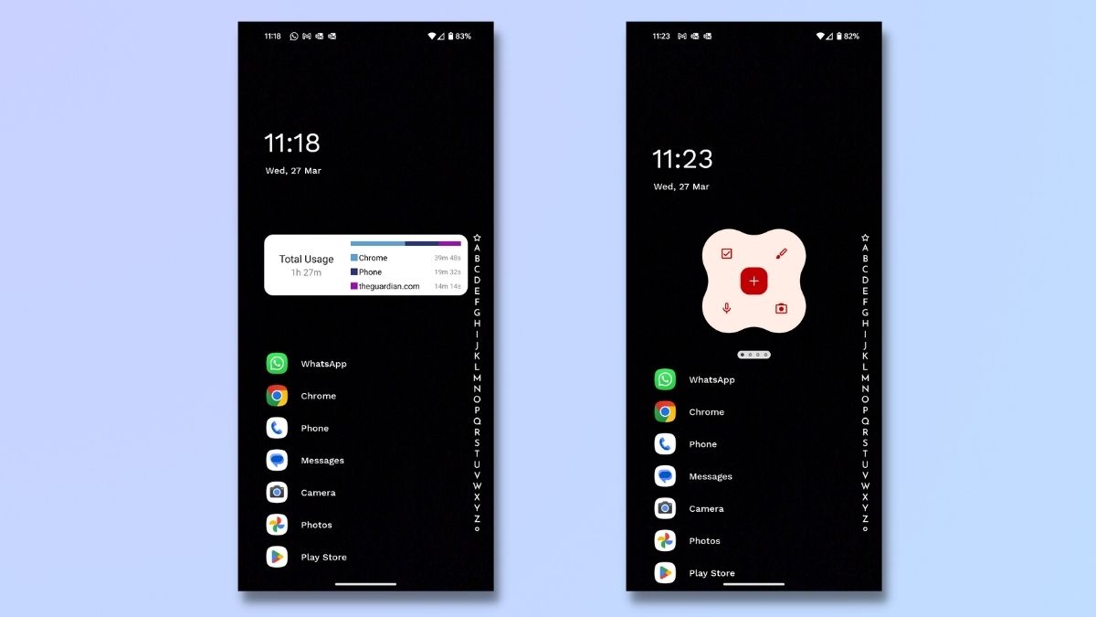 Captura de pantalla que muestra cómo apilar widgets en Android usando Niagara: deslizar entre widgets