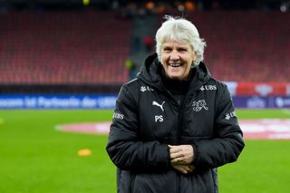 Coach of Switzerland Pia Sundhage smiles prior to the Women's international friendly match between Switzerland and Germany at Letzigrund on November 29, 2024 in Zurich, Switzerland.