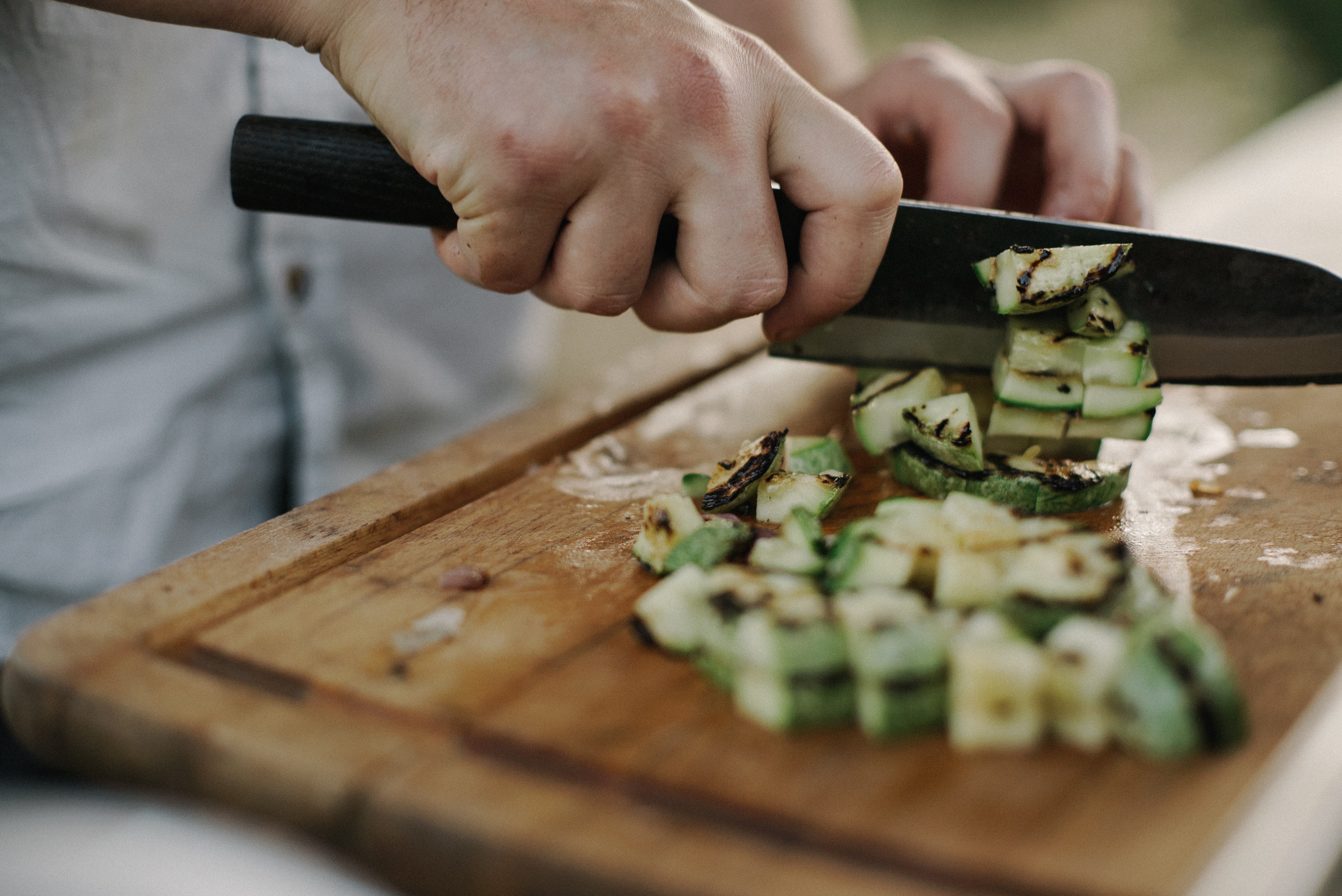 how to clean a wood cutting board: chopped avo