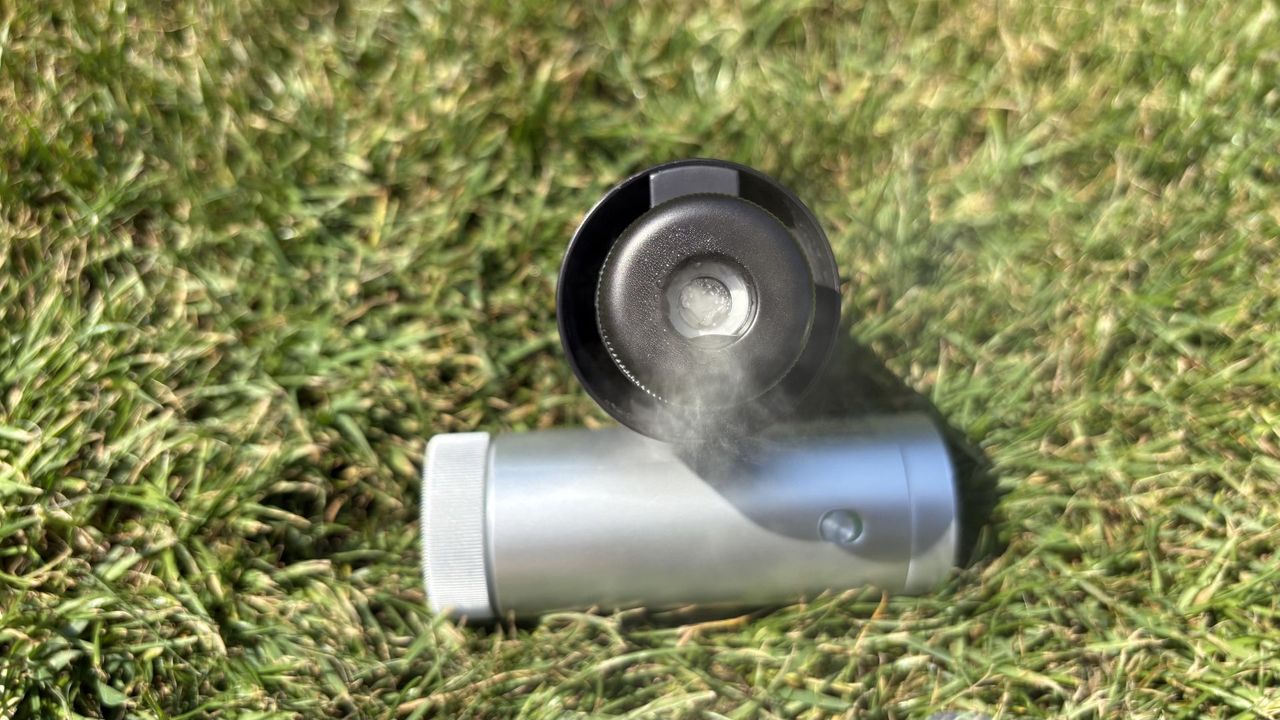 Shark ChillPill 3-in-1 Fan, Mist &amp; InstaChill System being tested outside on the mist setting