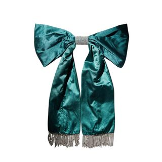 Green satin bow with trim