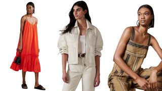 composite of three models wearing various clothing items from banana republic