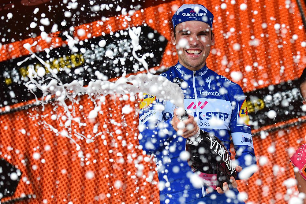 Max Schachmann (Quick-Step Floors) celebrates his victory on the podium
