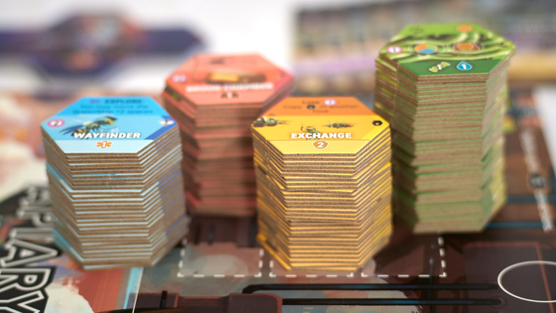 Apiary board game components laid out