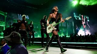 Lady Gaga performs at the Coachella Stage during the 2025 Coachella Valley Music and Arts Festival at Empire Polo Club on April 11, 2025 in Indio, California